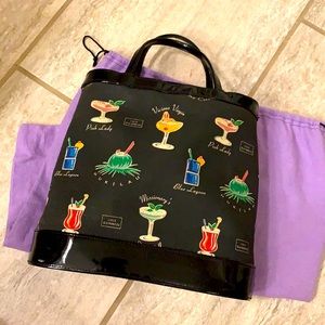 Lulu Guinness EUC black bag Hawaiian drinks linen